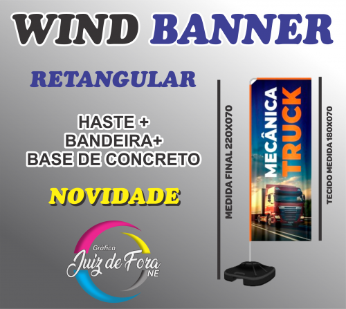 Wind Banner Retangular Completo Base Concreto